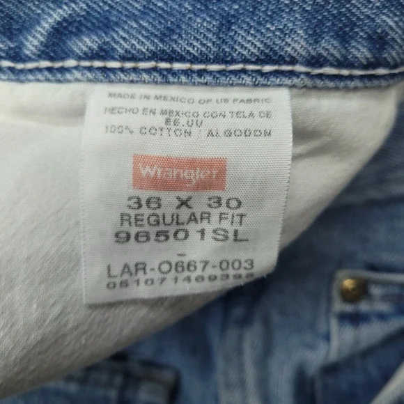 Wrangler Regular Fit Jeans Mens 36x30 (34x30) Light Wash Denim Blue - Picture 4 of 7